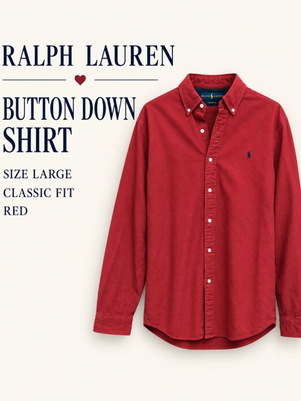 Polo Ralph Lauren Classic Fit Red Button Down Shirt Large